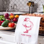 Farmhouse farm chick tea towel with vegetables