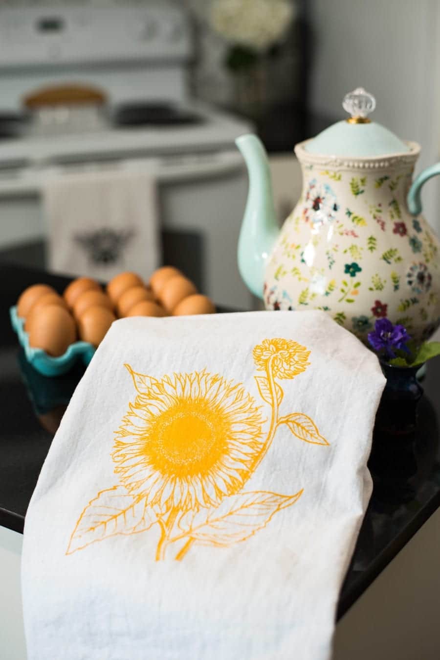 Sunflower yellow tea towel