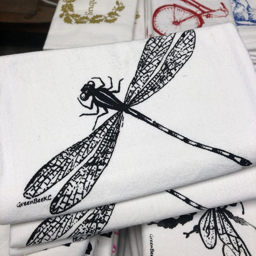 Dragonfly Tea Towel Seconds Sale Black Ink