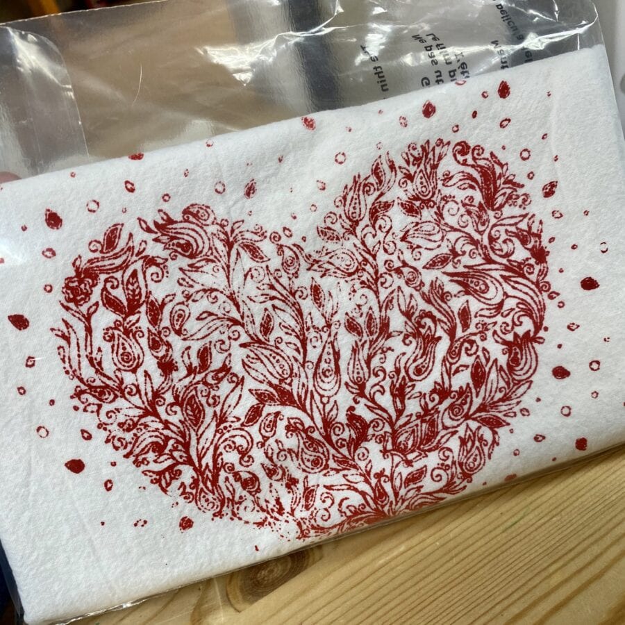 Heart Tea Towel Seconds Sale Red Ink