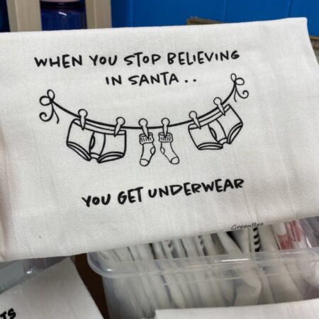 underwear santa slightly flawed kitchen tea towel