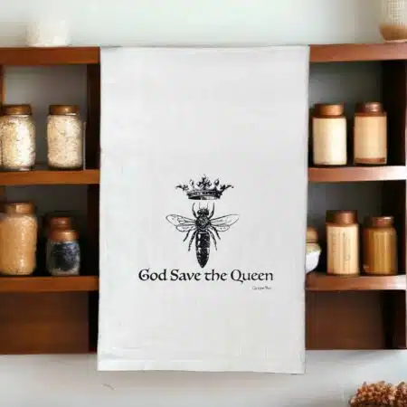 god save the queen honey bee kitchen tea towel